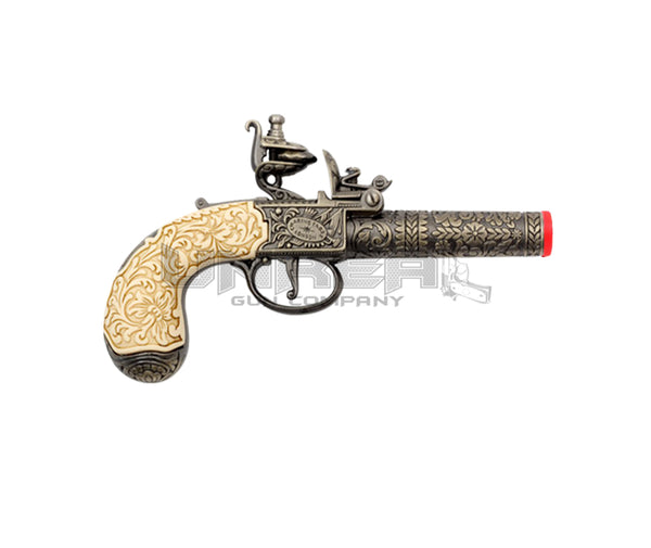 FLINTLOCK POCKET PISTOL, LONDON 1795 IVORY HANDLE BRASS BARREL 19.5CM MODEL: 3/1098/L