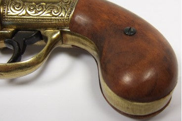 18TH CENTURY 6 BARREL PEPPER-BOX FLINTLOCK REVOLVER, ENGLAND 1840 WOODEN HANDLE METAL BARREL 22.5CM MODEL: 3/5071